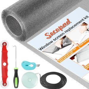 Secopad Window Screens Replacement Repair Kit, Screen Door Mesh Replacement Kit, Durable Fiberglass Mesh Roll with Tools for Windows Doors Patio and Porch - 39in x 118in, Gray