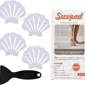 Secopad Non-Slip Bathtub Stickers, 24 PCS Shell Safety Bathroom Tubs Showers Treads Adhesive Decals Scraper - White
