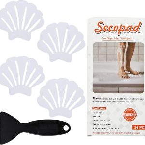 Secopad Non-Slip Bathtub Stickers, 24 PCS Shell Safety Bathroom Tubs Showers Treads Adhesive Decals Scraper - Clear