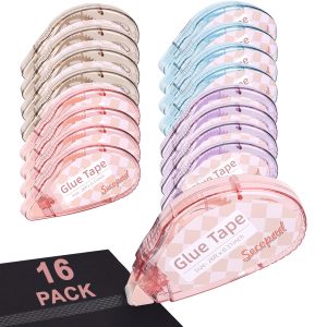 Secopad Scrapbook Tape, Double Sided Tape for Crafts, Adhesive Glue Runner for Scrapbooking Journaling Supplies, Glue Roller for Kids and Adults School Office Teacher Supplies, 0.3IN x 26FT - Clear Light-colored Shell, 16Pack