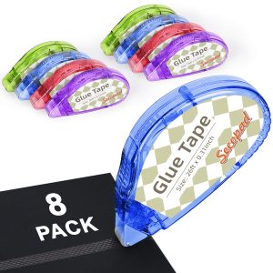 Secopad Scrapbook Tape, Double Sided Tape for Crafts, Adhesive Glue Runner for Scrapbooking Journaling Supplies, Glue Roller for Kids and Adults School Office Teacher Supplies, 0.3IN x 26FT - Clear Colored Shell, 8Pack